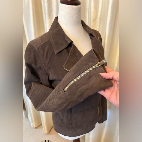 Athleta Helena Suede Leather Moto/Biker Jacket Brown Size XS Fully Lined EUC - Picture 7 of 14